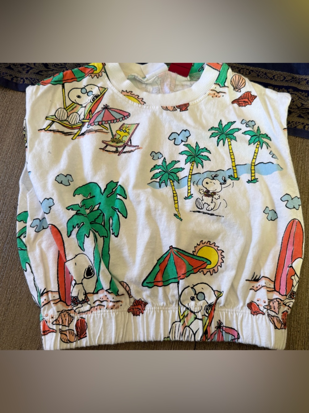 Zara Kids Snoopy Cream Tee with Green Palm Print Size 8